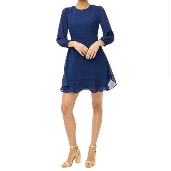J Crew Factory Mini dress with flounce hem and sheer sleeves size 10 NWT BY478‎ - Picture 1 of 9